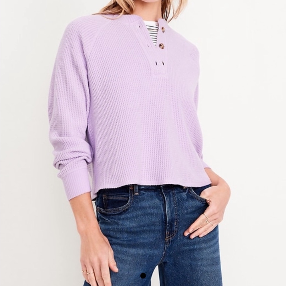 Old Navy Lilac Waffle Knit Henley Sweatshirt